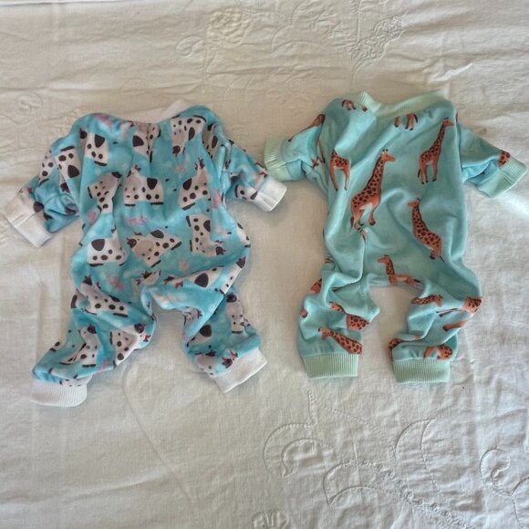 CuteBone Other - CuteBone XS Doggy Pajamas/Onesie 2 Pack - Aqua with Giraffes/Puppies, Soft Cuffs